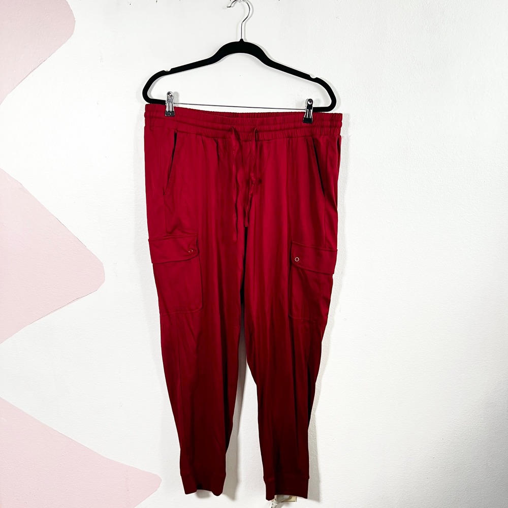 Torrid Cargo Jogger Pants Womens 2X Red Stretch Mid-Rise‎